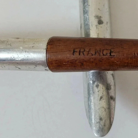 Mid Century Modern Salad Set Spoon Fork France 1960s Wood Metal MCM 11 3/4" - Picture 3 of 4